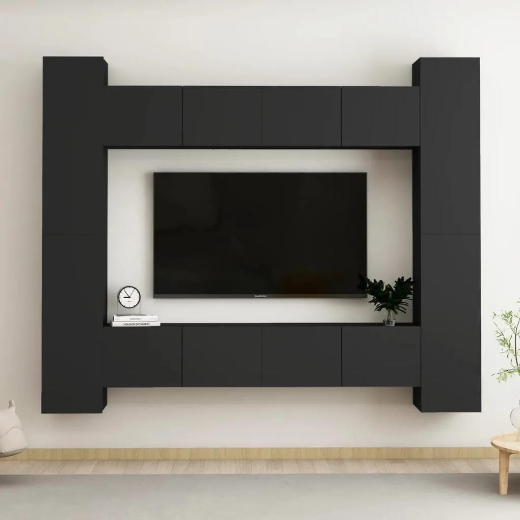8-dielna súprava TV skriniek čierna drevotrieska 3078755