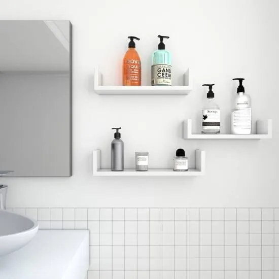 Nástenné poličky, poličky v tvare U, sada 3 ks, biele