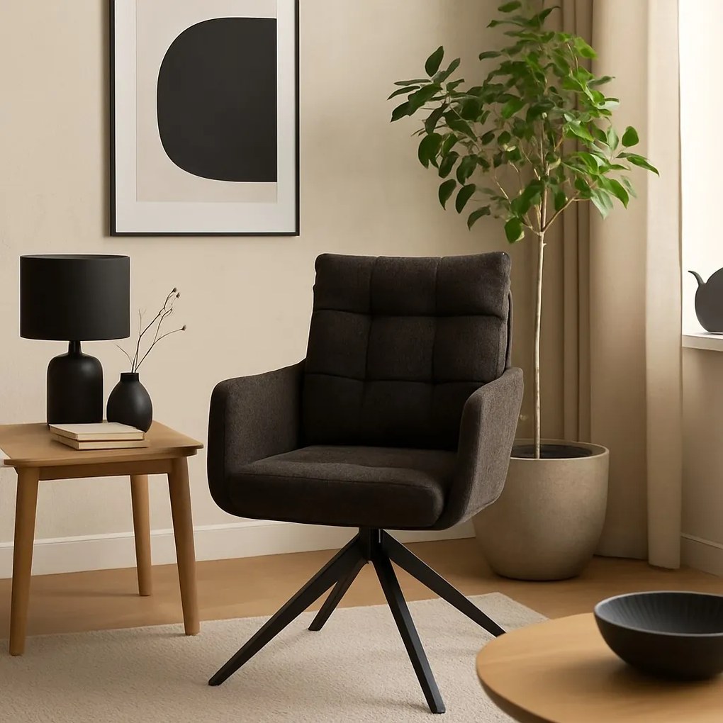 Otočná stolička s podrúčkami Fioro, čierna