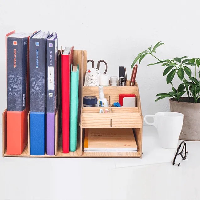 Drevený kancelársky organizér na dokumenty s 8 priehradkami čierny DIY 2062