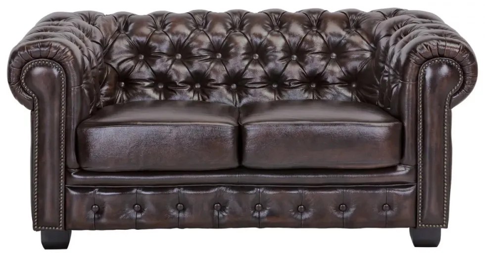 furniture-nabytek.cz - Dvojmiestna pohovka Chesterfield z pravej kože, hnedá