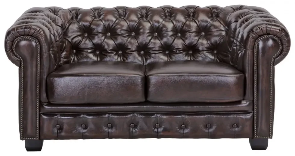 furniture-nabytek.cz - Dvojmiestna pohovka Chesterfield z pravej kože, hnedá