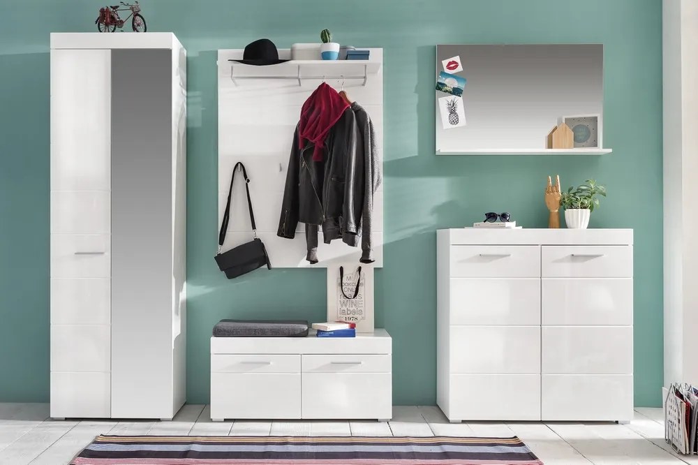 Skriňa so zrkadlom Amanda 127, lesklá biela