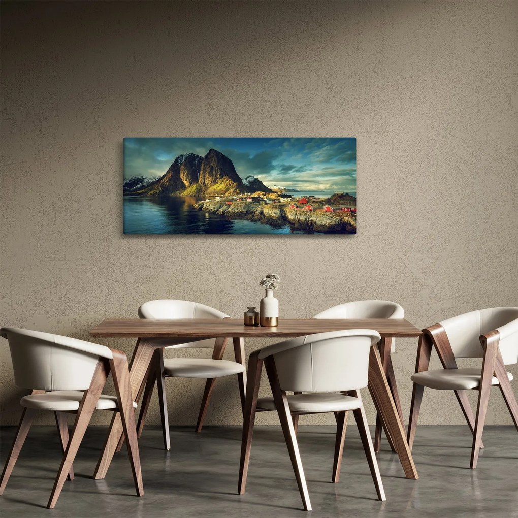 Obraz rybárskej dediny v Nórsku (120x50 cm)