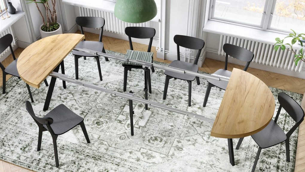 EXPANSO Dub Craft Zlatý / čierne nohy - VEĽKÝ OKRÚHLY STÔL Ø110 ROZKLADACÍ AŽ DO 310 cm S NOHAMI Y LOFTOVÝ / INDUSTRIÁLNY