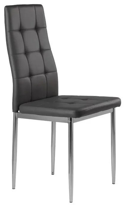 Sada 4 stoličiek do obývačky alebo jedálne, jednoduché prešívané stoličky, chrómové nohy, sivá ekokoža