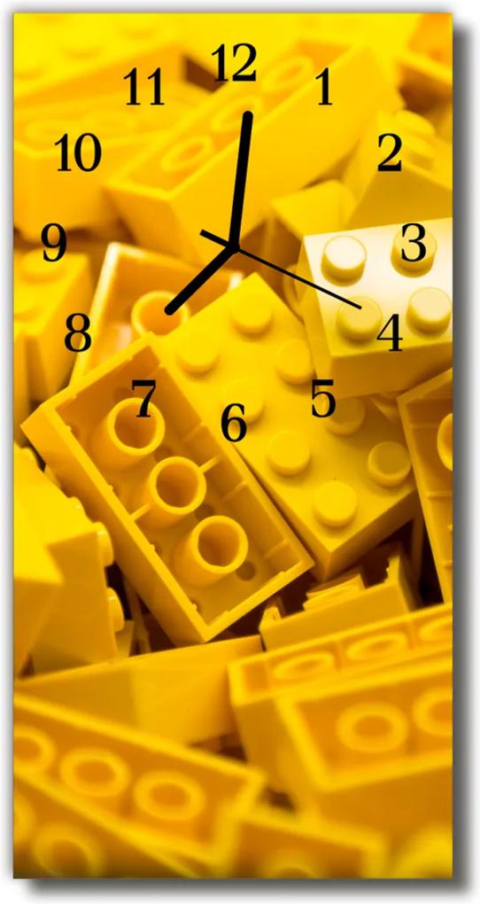 Sklenené hodiny vertikálne  Lego žlté bloky