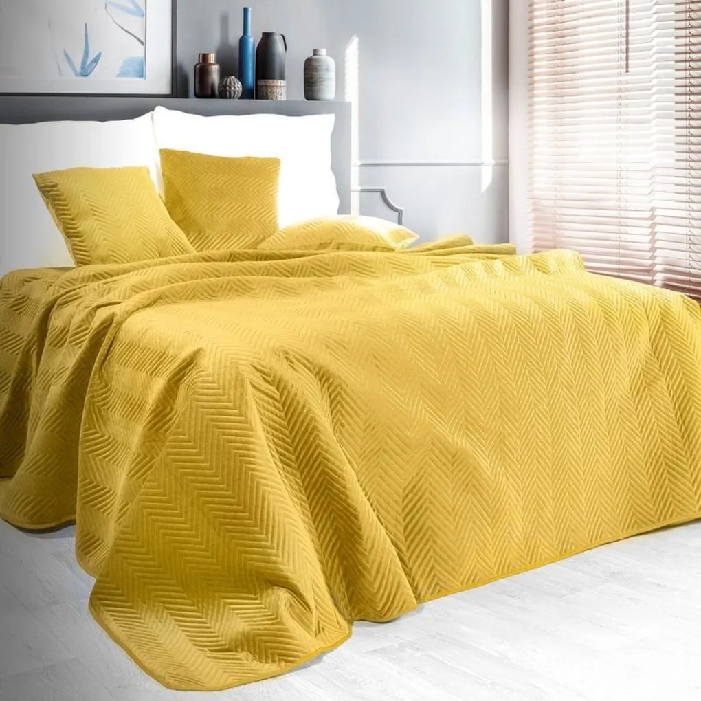 DomTextilu Obojstranný prešívaný prehoz na posteľ žltej farby Šírka: 230 cm | Dĺžka: 260 cm 28171-209330