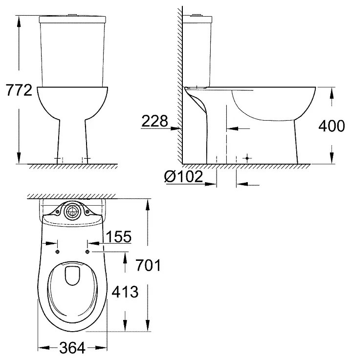 GROHE Bau Ceramic - Stojaca misa pre kombi WC, alpská biela 39429000