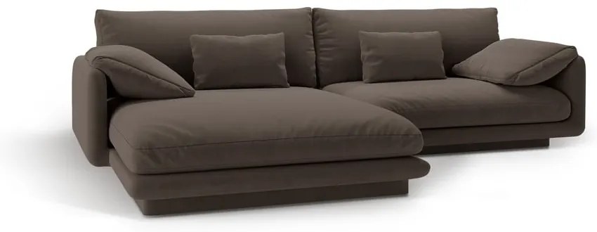 Hnedá zamatová rohová pohovka (ľavý roh/s leňoškou) Torino – Micadoni