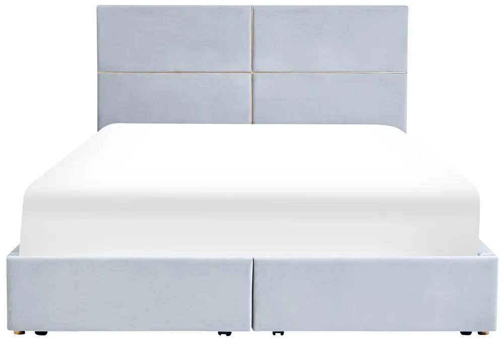 Zamatová posteľ s úložným priestorom 180 x 200 cm svetlosivá VERNOYES Beliani