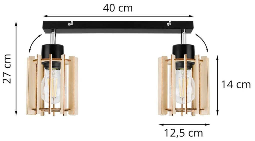 Bodové svietidlo Timber 7, 2x drevené tienidlo