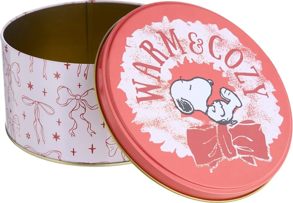 PEANUTS Dóza kulatá "Warm & Cozy" 13,5 cm - červená/bílá