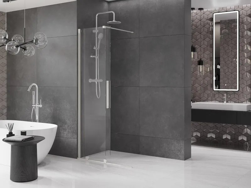 Mexen Velar, sprchová zástena s posuvnými dverami Walk-in 70 x 200 cm, 8mm číre sklo, brúsená oceľ, 871-070-000-03-97