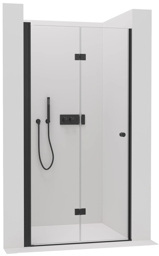Cerano Volpe, skladacie sprchové dvere 100x190 cm, 6mm číre sklo, čierny profil, CER-CER-423334