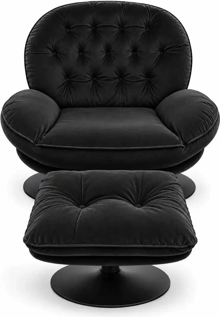 LuxuryForm DESIGN Otočné relaxačné kreslo LUNA s podnožkou – čierne