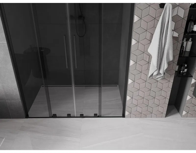 Mexen Velar L Duo, posuvné sprchové dvere do otvoru 150 cm, 8mm šedé sklo, čierna matná, 871-150-003-42-70