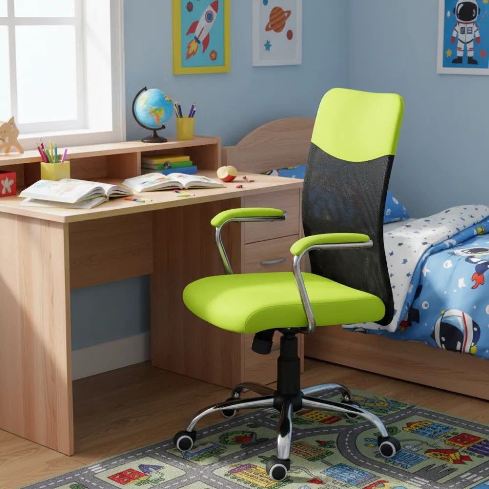 Detská stolička Neoseat TEENAGE — látka, čierna / reflexná zelená