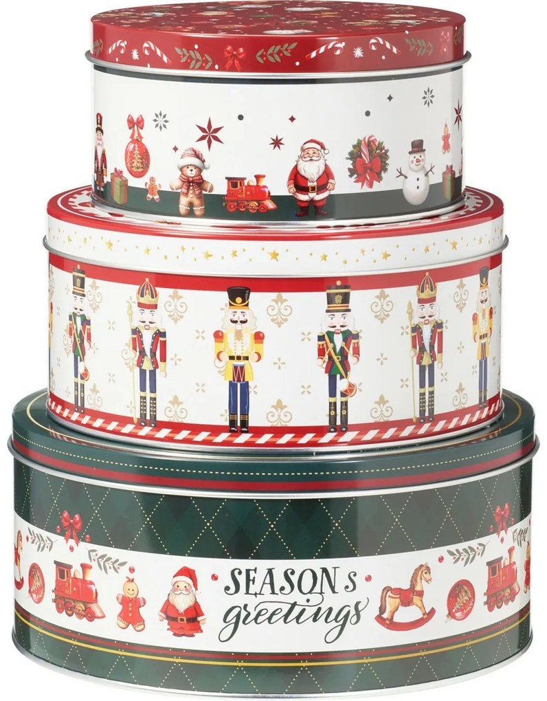 Súprava 3 vianočných plechových dóz Seasons Greetings