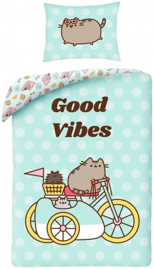 Bavlnené posteľné obliečky Pusheen - motív Good Vibes - 100% bavlna - 70 x 90 cm + 140 x 200 cm