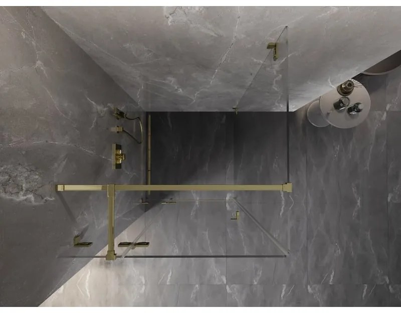 Mexen Lunar T, sklápací sprchový kút ľavý 110 x 110 cm, 8mm číre sklo, zlatý profil, 834T-110-110-50-00-L