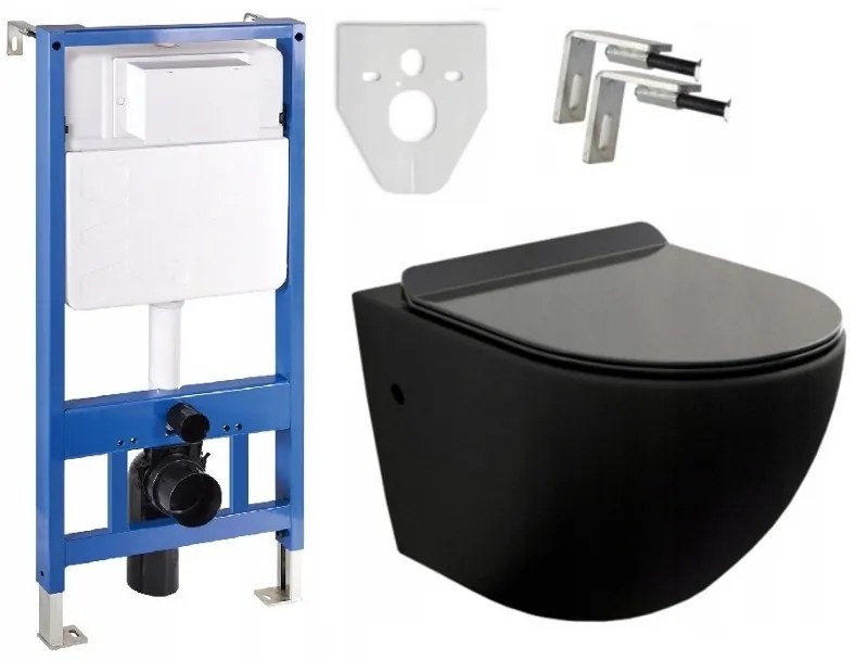 Závesný set Mexen Fenix + WC LENA Rimless ČIERNA 48 x 36 cm + pomaly padajúce sedátko Slim, 60100 + 3322XX85 + podložka