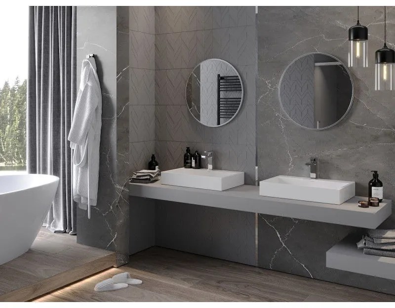 Mexen Loft, okrúhle kúpeľňové zrkadlo 60 cm, farba rámu brúsená oceľ, 9850-060-060-000-10