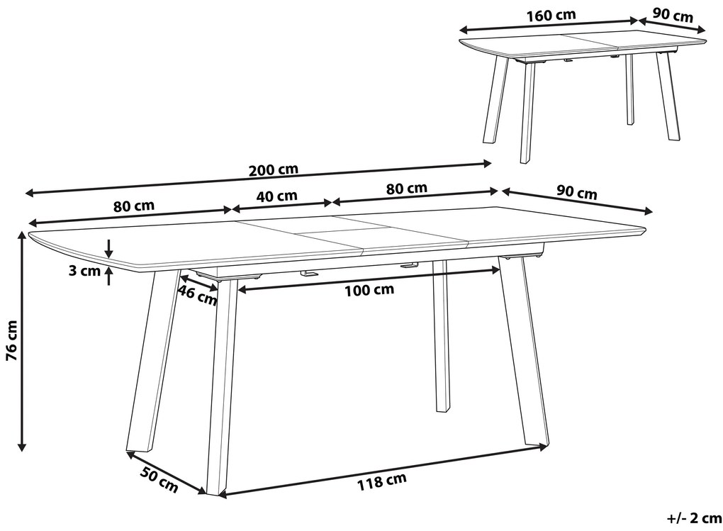 Rozkladací jedálenský stôl 160/200 x 90 cm tmavé drevo/čierna SALVADOR Beliani