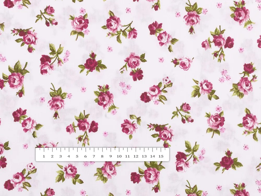 Biante Bavlnená obliečka na vankúš s lemom Sandra SA-344 Ružovo-červené ružičky na bielom 50 x 60 cm