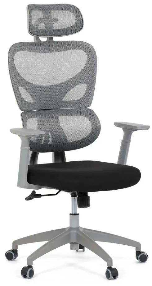 Kancelárska ergonomická stolička GRANT II — sieť, látka, sivá