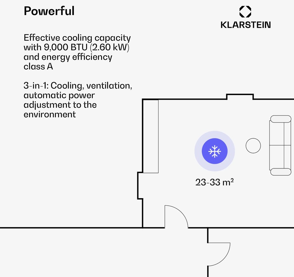Klarstein Aero Ring 9K, Smart, klimatizácia, 9 000 BTU, mobilná a inteligentná, pre max. 31 m², hlasové ovládanie