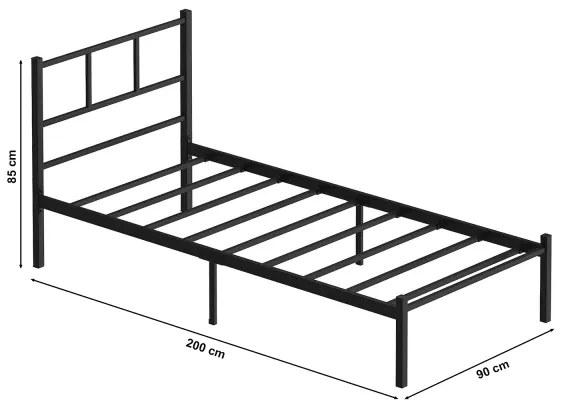 Kovová jednolôžková posteľ ROVAN 90x200 cm v čiernom prevedení, nosnosť 120 kg
