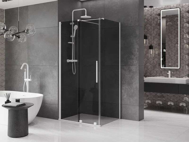 Mexen Velar, sprchový kút s posuvnými dverami 130 x 85 cm, 8mm šedé sklo, biela matná, 871-130-085-41-20