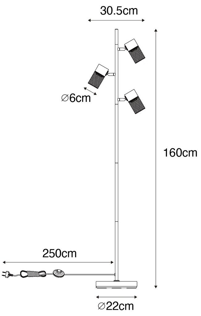 Priemyselná stojaca lampa čierna 3-svetlo - Jim