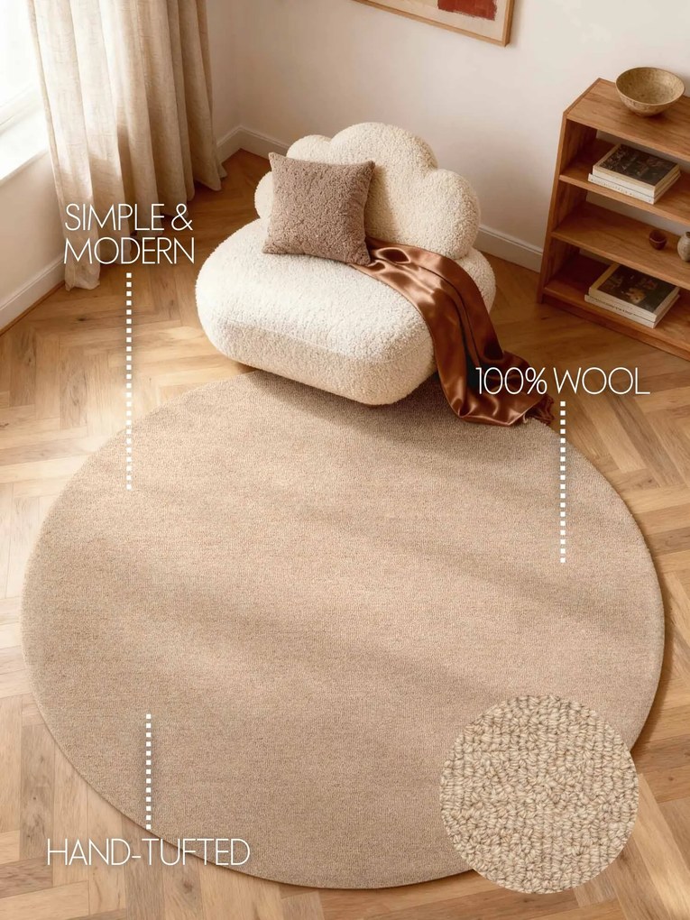ELLE Decoration, Kusový koberec Puristic Knots 106320 Beige kruh z kolekcie Elle, 160x160 (priemer) kruh, béžová, obývacia izba