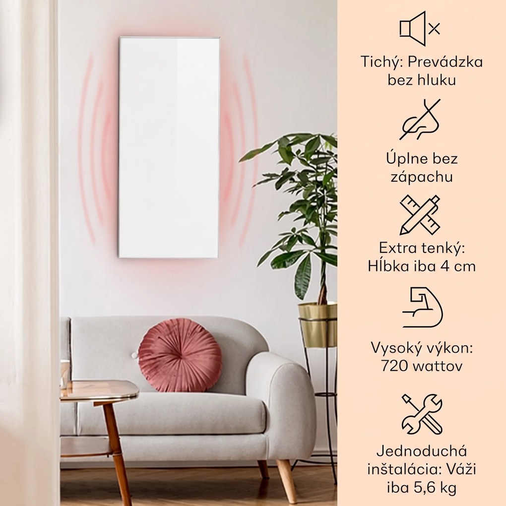 Klarstein Wonderwall 72, infračervený ohrievač, 60 x 120 cm, 720 W, týždenný časovač, IP24