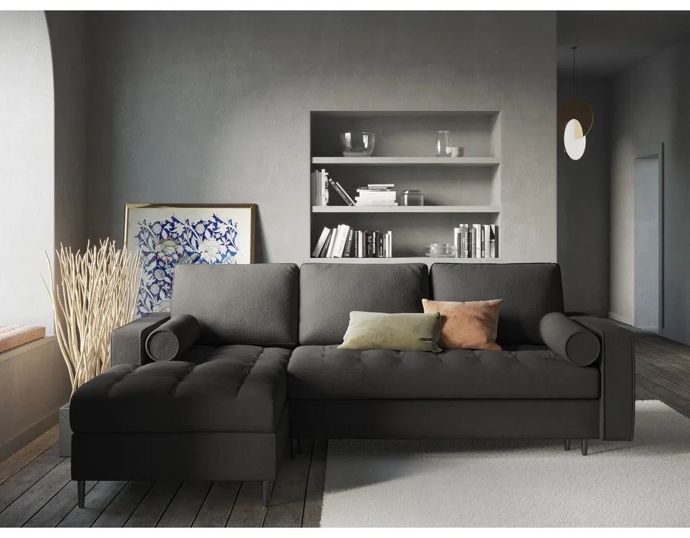 Tmavosivá rozkladacia rohová pohovka Milo Casa Santo, ľavý roh