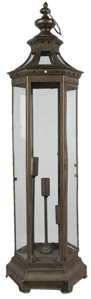 Bronzová antik stolná lampa v tvare lucerny - 29*25*79 cm / 3*E14