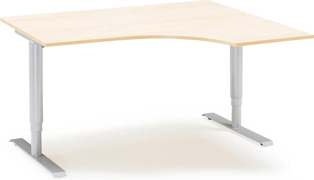 Výškovo nastaviteľný stôl Adeptus, pravý, 1600x1200 mm, breza dýha/šedá