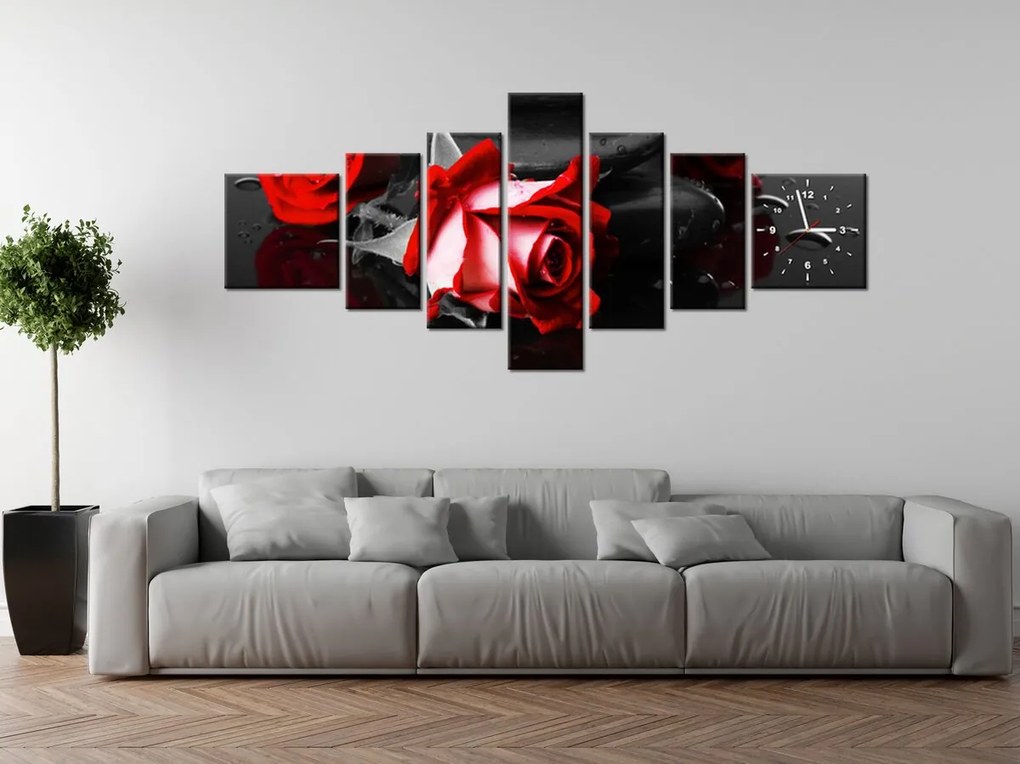 Gario Obraz s hodinami Roses and spa - 7 dielny Rozmery: 210 x 100 cm
