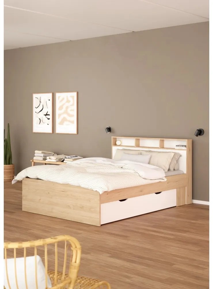 Dvojlôžková posteľ v dekore duba s úložným priestorom bez roštu 140x200 cm v prírodnej farbe Ikast – Tvilum