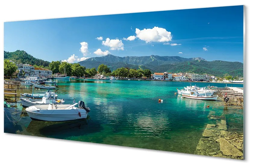 Obraz na akrylátovom skle Grécko marina mora hory 125x50 cm