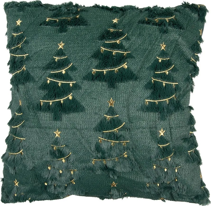 Tmavozelený dekoračný vianočný vankúš so stromčekmi – 45*45*4 cm