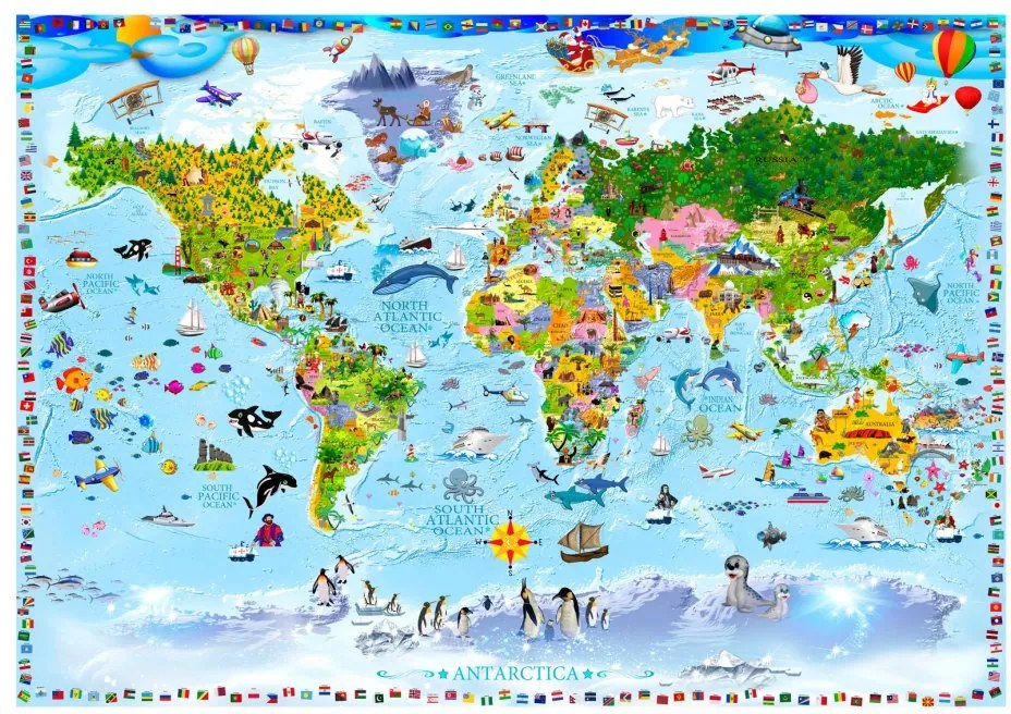 Samolepiaca fototapeta - Mapa sveta pre deti 343x245