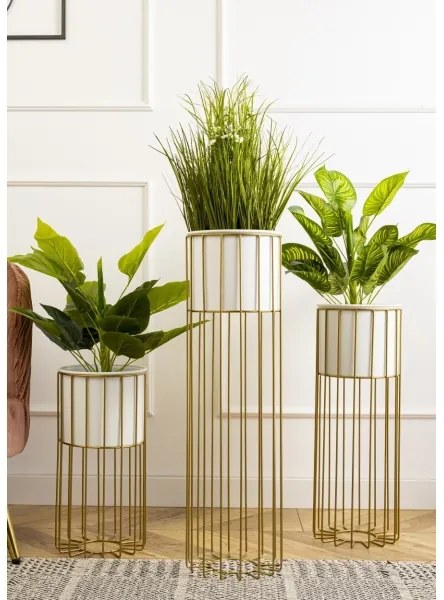 Kovový kvetináč LOFT 55x20 cm zlatá/biela