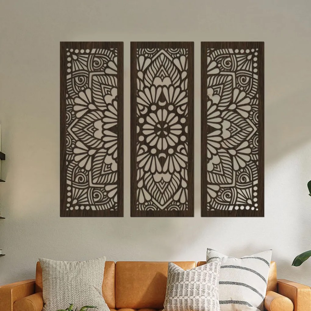 drevo zivota Drevená 3dielna mandala QUADRO Farebný vzor: Antracitová, Veľkosť viacdielov: 72x60