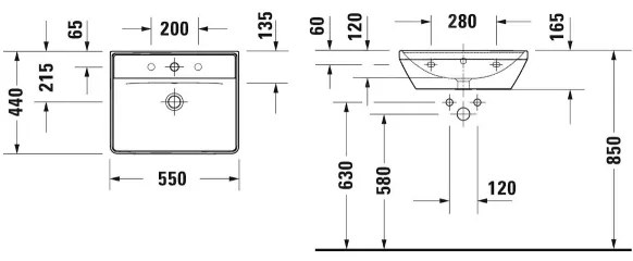Duravit 2366550060 - Závesné umývadlo D-NEO 55 × 44 cm, keramika, lesklá biela