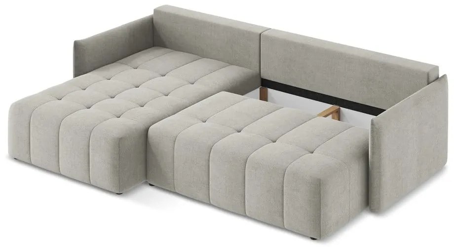 Svetlosivá rozkladacia/s úložným priestorom rohová pohovka (ľavý roh/s leňoškou) Moku – Makamii