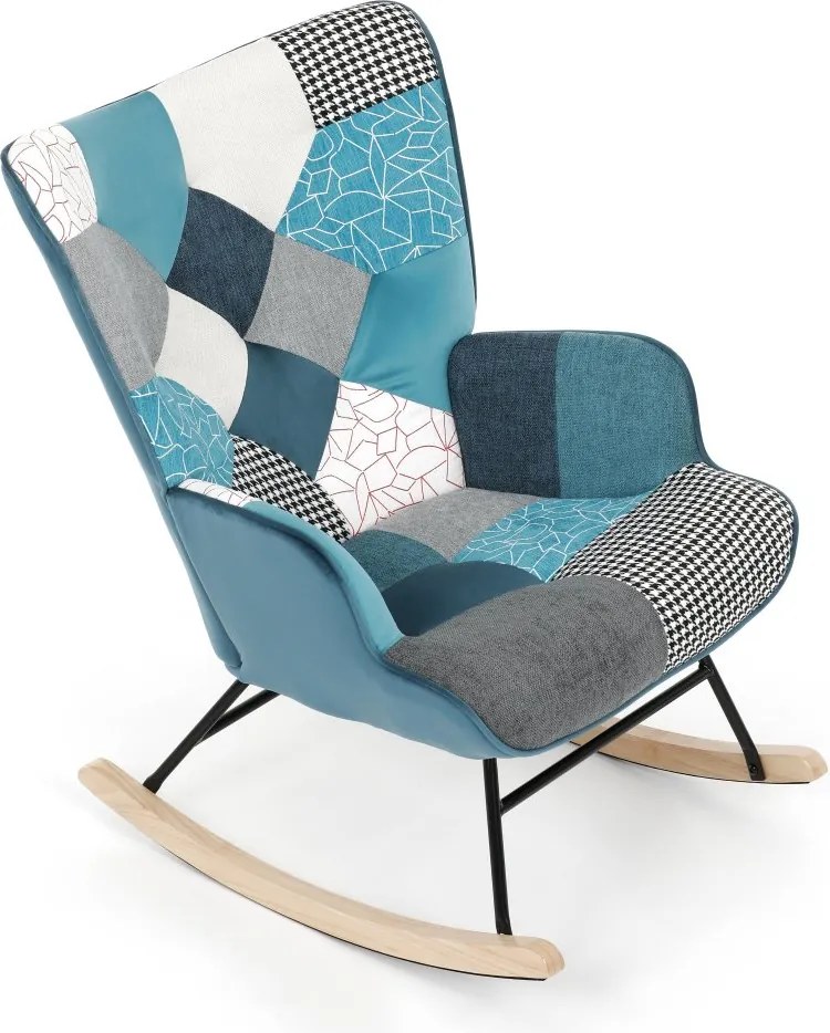 Hojdacie kreslo FABIAN II — látka, modrý patchwork