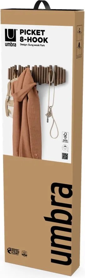 Tmavohnedý nástenný vešiak z borovicového dreva 61 cm Picket – Umbra